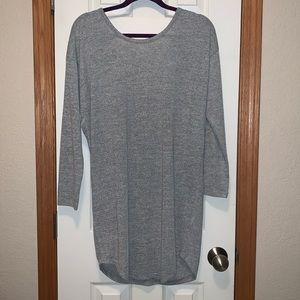 Light Heather Grey Sweater Dress - Deep V Back
